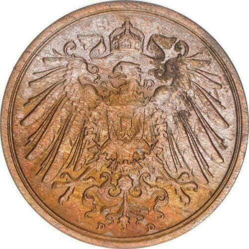 Reverse 2 Pfennig 1908 D "Type 1904-1916" -  Coin Value - Germany, German Empire