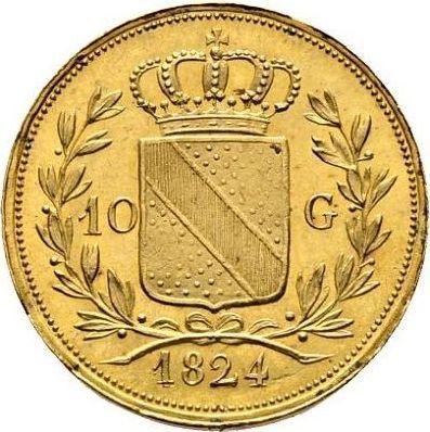 Реверс монеты - 10 гульденов 1824 года - цена золотой монеты - Баден, Людвиг I