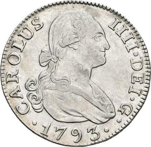 Аверс монеты - 2 реала 1793 года M MF - цена серебряной монеты - Испания, Карл IV
