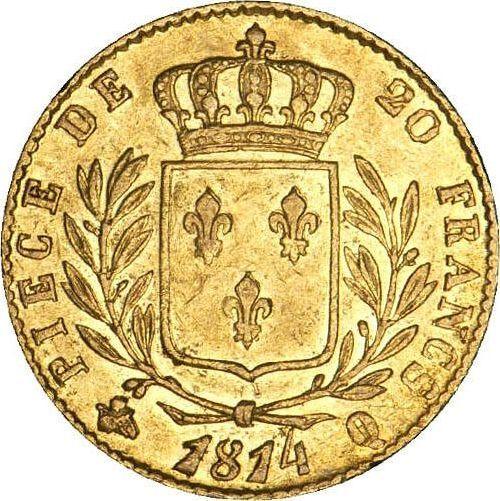 Reverso 20 francos 1814 Q "Tipo 1814-1815" Perpignan - valor de la moneda de oro - Francia, Luis XVII