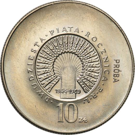 Reverso Pruebas 10 eslotis 1969 MW "30 aniversario de la República Popular de Polonia" Níquel - valor de la moneda  - Polonia, República Popular