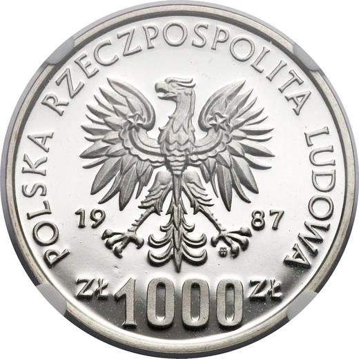 Аверс монеты - Пробные 1000 злотых 1987 года MW SW "Казимир III Великий" Серебро - цена серебряной монеты - Польша, Народная Республика
