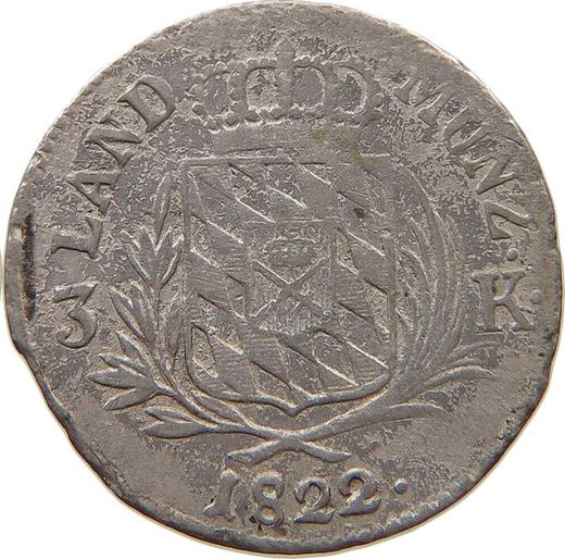 Реверс монеты - 3 крейцера 1822 года - цена серебряной монеты - Бавария, Максимилиан I
