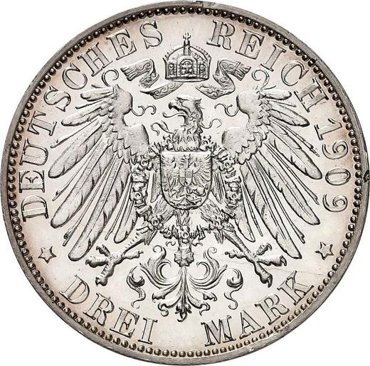 Reverso Pruebas 3 marcos 1909 A "Reuss-Greiz" - valor de la moneda de plata - Alemania, Imperio alemán