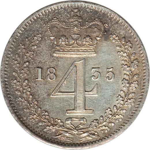 Reverso 4 peniques (Groat) 1835 "Maundy" - valor de la moneda de plata - Gran Bretaña, Guillermo IV