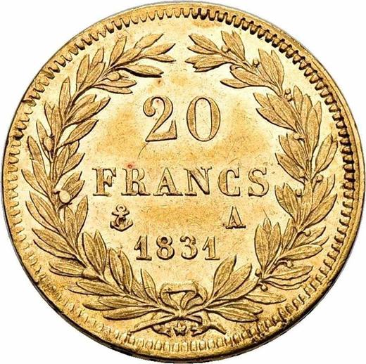Reverse 20 Francs 1831 A "Impressed edge" Paris - France, Louis Philippe I