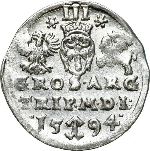 Rewers monety - Trojak 1594 "Litwa" - cena srebrnej monety - Polska, Zygmunt III