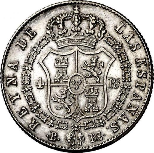 Реверс монеты - 4 реала 1847 года B PS - цена серебряной монеты - Испания, Изабелла II