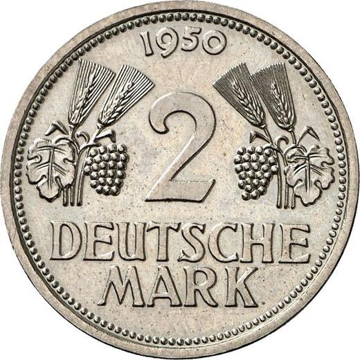 Аверс монеты - 2 марки 1950 года D - цена серебряной монеты - Германия, ФРГ