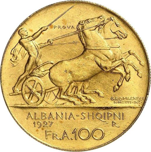 Реверс монеты - Пробные 100 франга ари 1927 года R PROVA Две звезды - цена золотой монеты - Албания, Ахмет Зогу