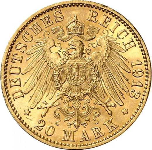 Reverso 20 marcos 1913 J "Hamburg" - valor de la moneda de oro - Alemania, Imperio alemán