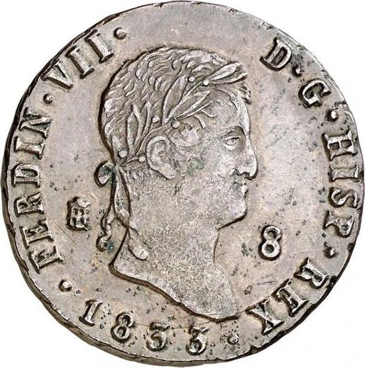 Anverso 8 maravedíes 1833 - valor de la moneda  - España, Fernando VII