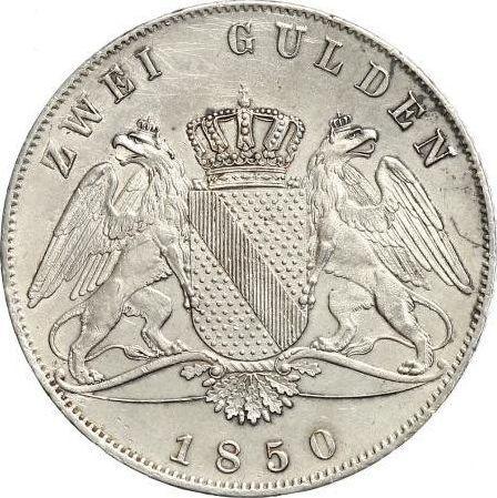 Реверс монеты - 2 гульдена 1850 года D - цена серебряной монеты - Баден, Леопольд