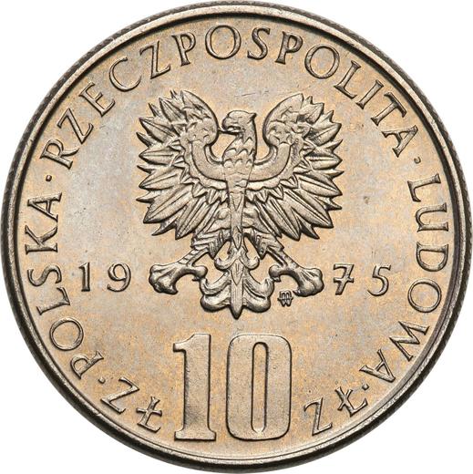 Аверс монеты - Пробные 10 злотых 1975 года MW "100 лет со дня смерти Болеслава Пруса" Никель - цена  монеты - Польша, Народная Республика
