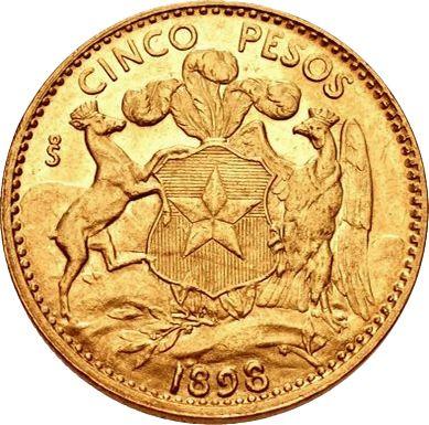 Аверс монеты - 5 песо 1898 года So - цена золотой монеты - Чили, Республика