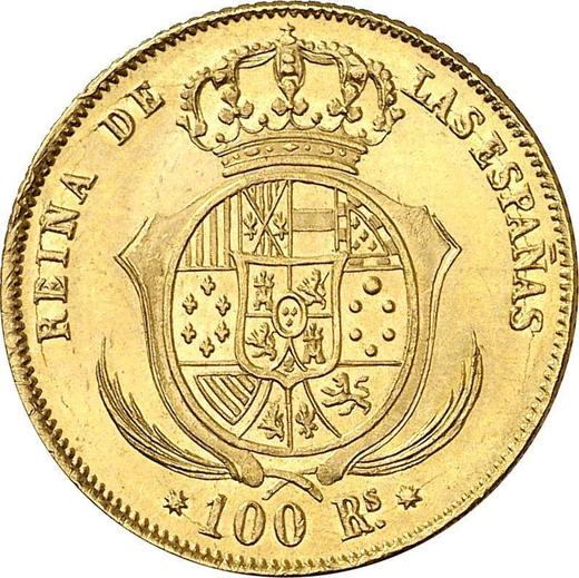 Реверс монеты - 100 реалов 1855 года "Тип 1851-1855" Восьмиконечные звёзды - цена золотой монеты - Испания, Изабелла II