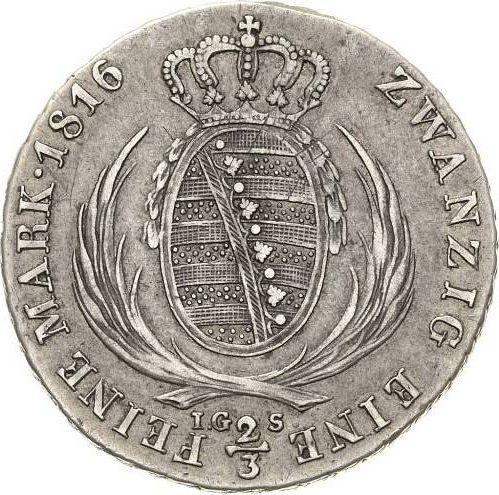 Реверс монеты - 2/3 талера 1816 года I.G.S. - цена серебряной монеты - Саксония-Альбертина, Фридрих Август I