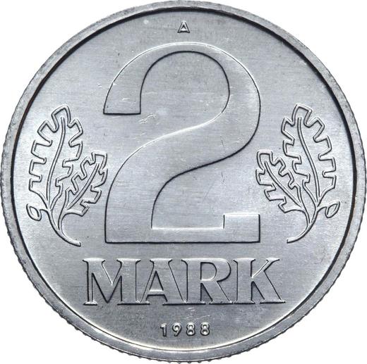 Anverso 2 marcos 1988 A - valor de la moneda  - Alemania, República Democrática Alemana (RDA)