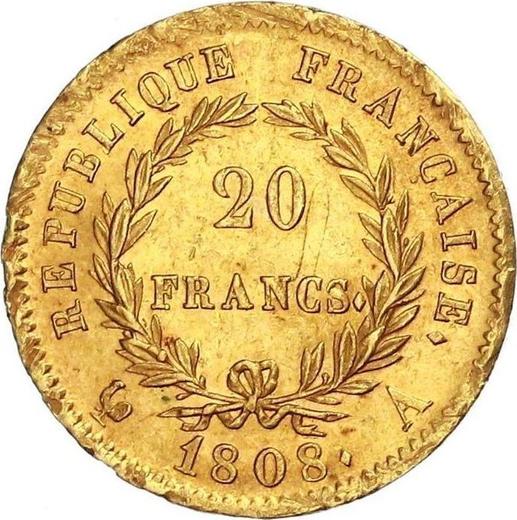 Реверс монеты - 20 франков 1808 года A "Тип 1807-1808" Париж - цена золотой монеты - Франция, Наполеон I