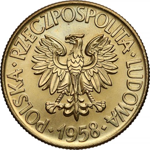 Anverso Pruebas 10 eslotis 1958 "Bicentenario de la muerte de Tadeusz Kościuszko" Latón - valor de la moneda  - Polonia, República Popular