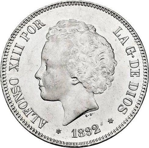 Аверс монеты - 5 песет 1892 года PGM "Тип 1892-1894" - цена серебряной монеты - Испания, Альфонсо XIII