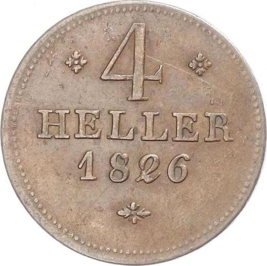 Реверс монеты - 4 геллера 1826 года - цена  монеты - Гессен-Кассель, Вильгельм II