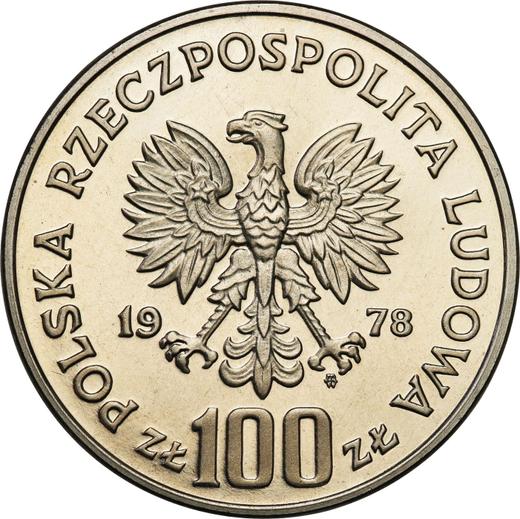 Аверс монеты - Пробные 100 злотых 1978 года MW "Бобр" Никель - цена  монеты - Польша, Народная Республика