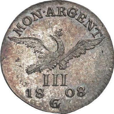 Reverso 3 kreuzers 1808 G "Silesia" - valor de la moneda de plata - Prusia, Federico Guillermo III