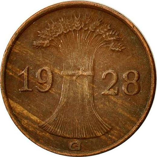 Reverso 1 Reichspfennig 1928 G - valor de la moneda  - Alemania, República de Weimar