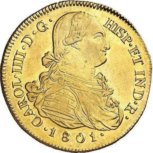 Аверс монеты - 8 эскудо 1801 года P JF - цена золотой монеты - Колумбия, Карл IV