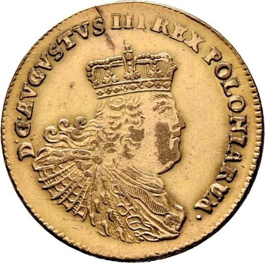 Awers monety - 5 talarów (august d'or) 1758 EC "Koronny" Pruskie fałszerstwo - cena złotej monety - Polska, August III