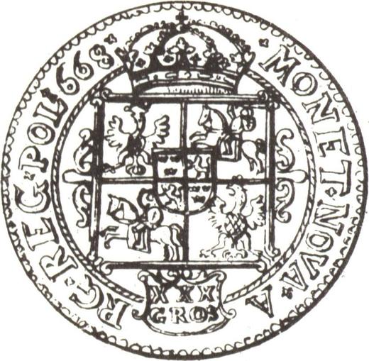 Rewers monety - PRÓBA Złotówka (30 groszy) 1668 - cena srebrnej monety - Polska, Jan II Kazimierz