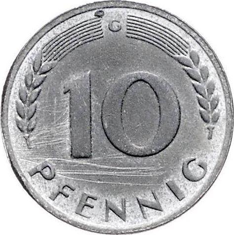 Аверс монеты - 10 пфеннигов 1949 года G "Bank deutscher Länder" Железо Железо - цена  монеты - Германия, ФРГ