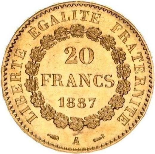 Reverso 20 francos 1887 A "Tipo 1871-1898" París - valor de la moneda de oro - Francia, Tercera República