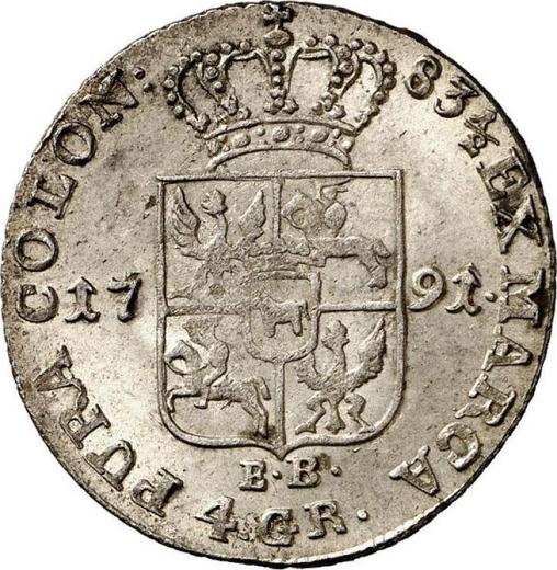 Rewers monety - Złotówka (4 groszy) 1791 EB - cena srebrnej monety - Polska, Stanisław II August