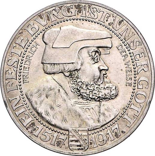 Аверс монеты - 3 марки 1917 года E "Саксония" Фридрих III Мудрый Односторонний оттиск - цена серебряной монеты - Германия, Германская Империя