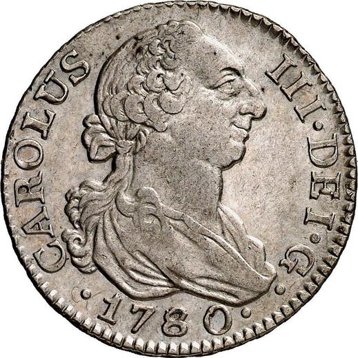Awers monety - 2 reales 1780 M PJ - cena srebrnej monety - Hiszpania, Karol III