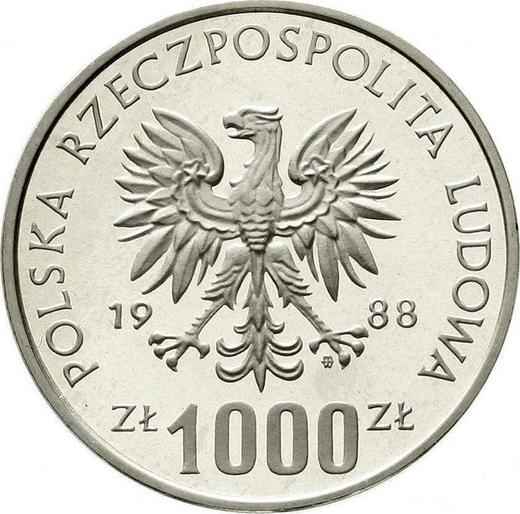 Аверс монеты - Пробные 1000 злотых 1988 года MW ET "Ядвига" Серебро - цена серебряной монеты - Польша, Народная Республика