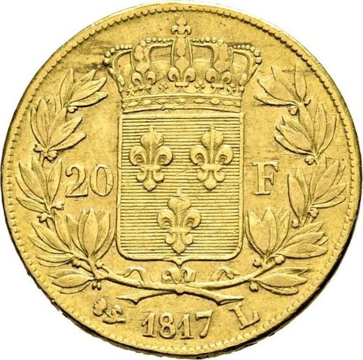 Reverso 20 francos 1817 L "Tipo 1816-1824" Bayona - valor de la moneda de oro - Francia, Luis XVII