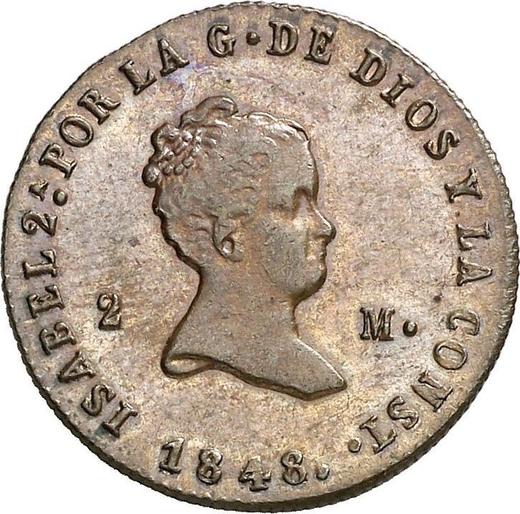 Аверс монеты - 2 мараведи 1848 года Ja - цена  монеты - Испания, Изабелла II