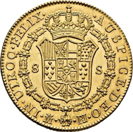 Реверс монеты - 8 эскудо 1775 года M PJ - цена золотой монеты - Испания, Карл III