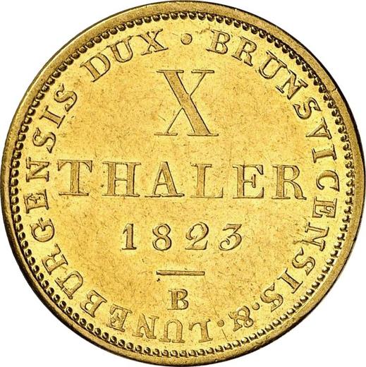 Реверс монеты - 10 талеров 1823 года B - цена золотой монеты - Ганновер, Георг IV