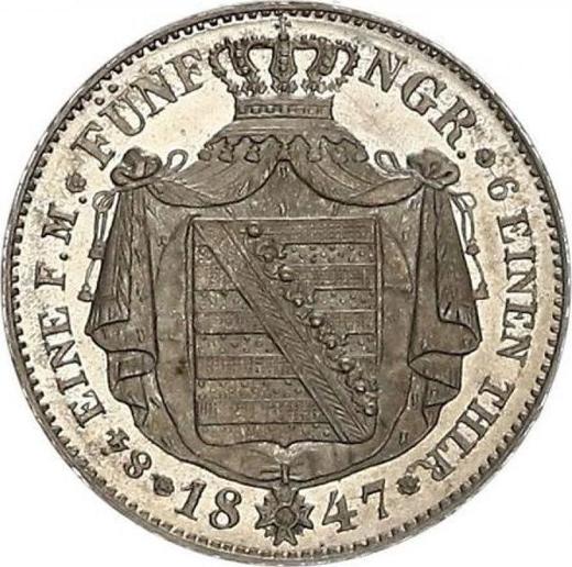 Reverso 1/6 tálero 1847 F - valor de la moneda de plata - Sajonia, Federico Augusto II