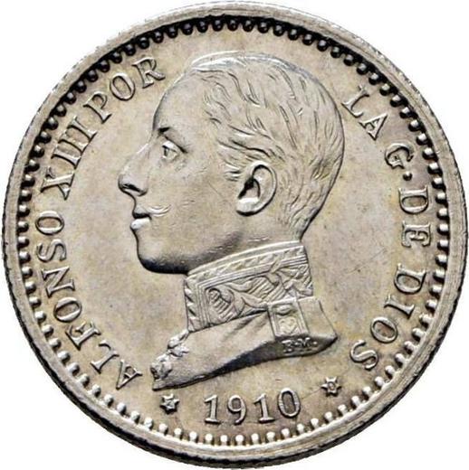 Аверс монеты - 50 сентимо 1910 года PCV - цена серебряной монеты - Испания, Альфонсо XIII