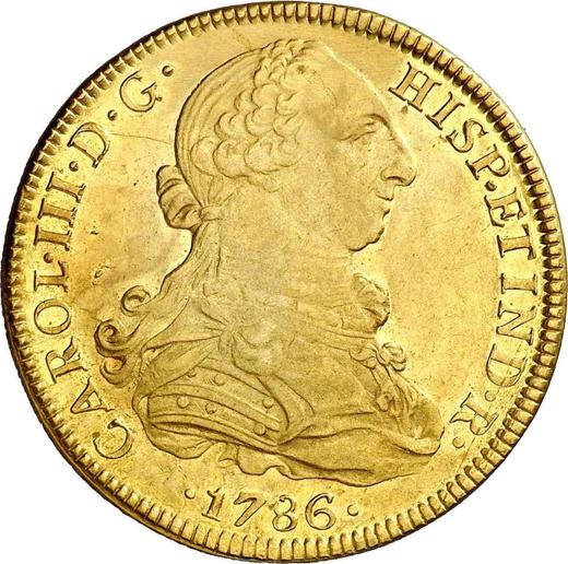 Аверс монеты - 8 эскудо 1786 года Mo FM - цена золотой монеты - Мексика, Карл III