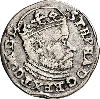 Аверс монеты - Трояк (3 гроша) 1585 года "Большая голова" - цена серебряной монеты - Польша, Стефан Баторий
