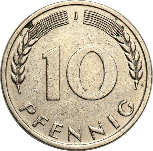 Аверс монеты - 10 пфеннигов 1950 года J Железо покрытое никелем - цена  монеты - Германия, ФРГ