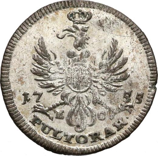 Reverso Poltorak 1755 EC "de corona" - valor de la moneda de plata - Polonia, Augusto III