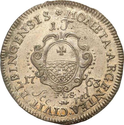Реверс монеты - Тымф (18 грошей) 1763 года FLS "Эльблонгский" "Sec" - цена серебряной монеты - Польша, Август III