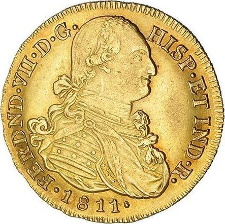 Аверс монеты - 8 эскудо 1811 года P JF - цена золотой монеты - Колумбия, Фердинанд VII